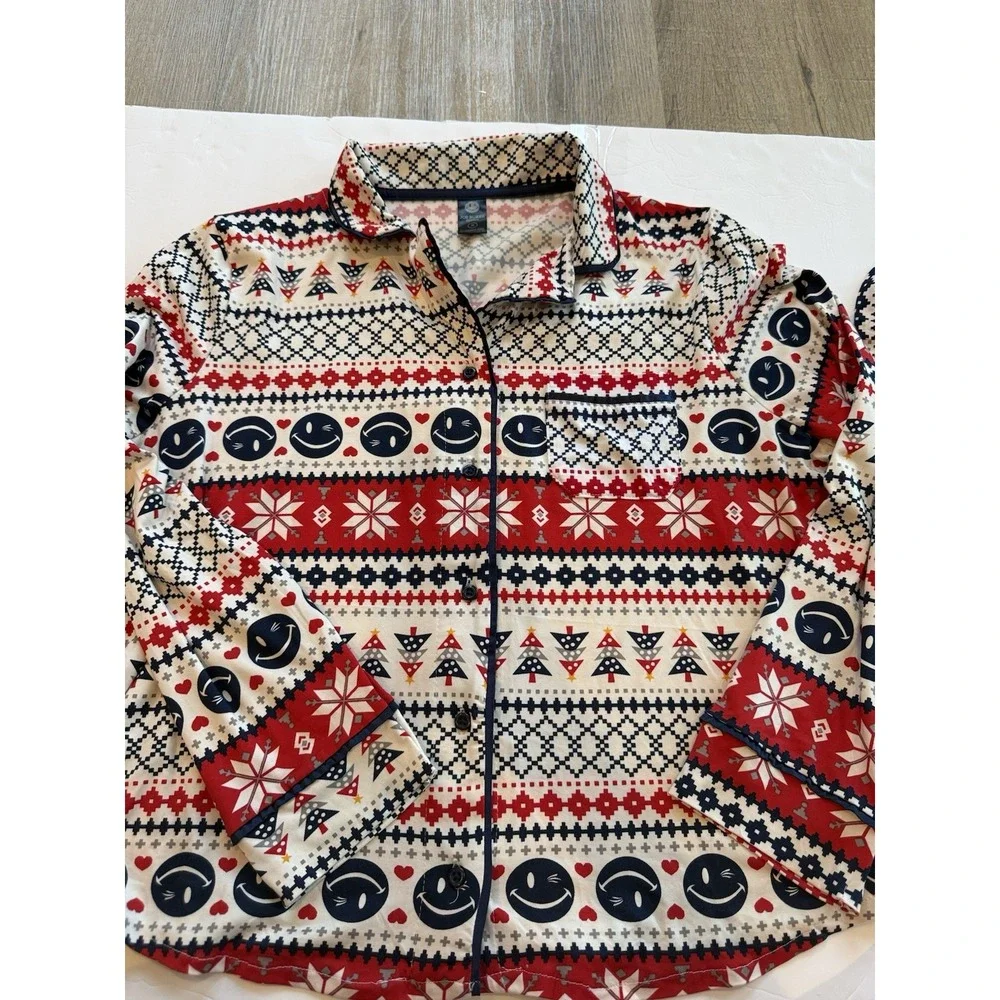 Joe Boxer 3X Christmas Fair Isle Smiley Pajama Set Red/White/Blue